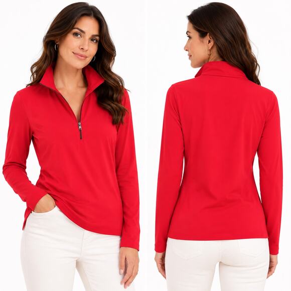 Marc Cain Tops - Marc Cain Sports Red Half Zip Stretch Top | N4 | US 10 | MSRP $280